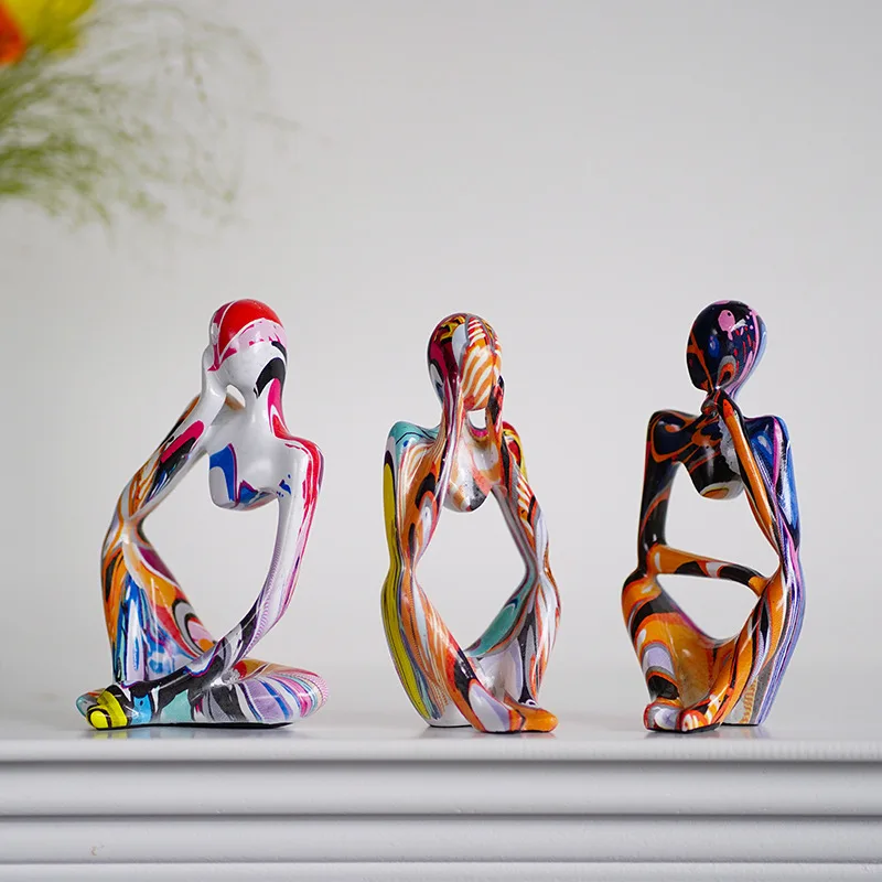 

Colorful Mini Abstract Figurine Home Decor Fashion Graffiti Sculpture for TV Cabinet and Entryway Resin Craft