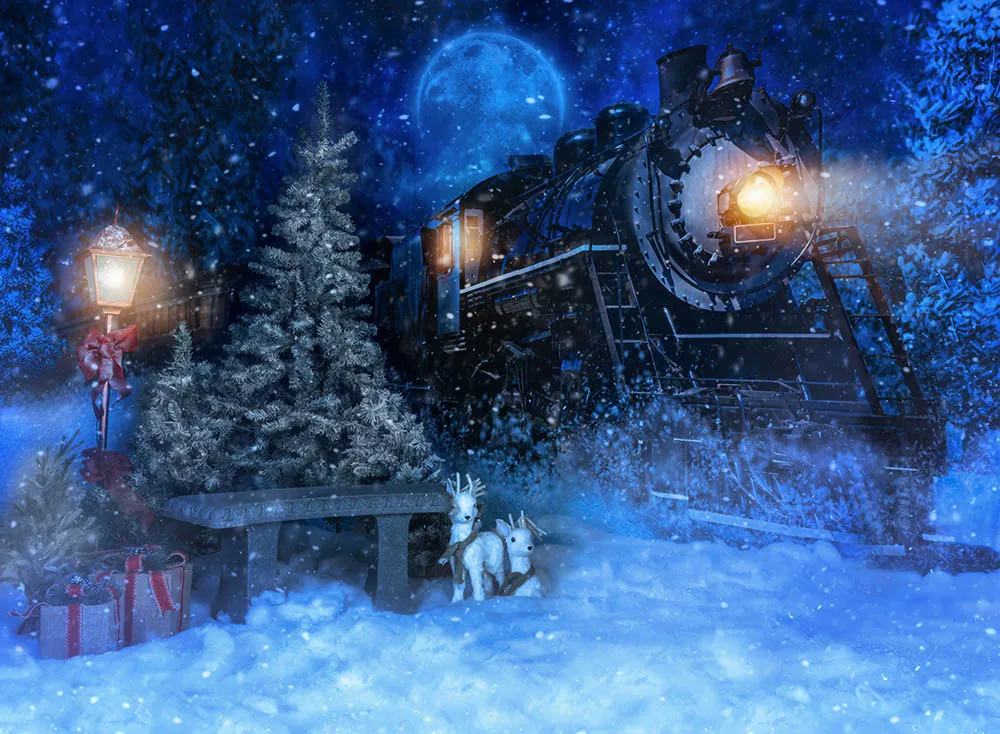 Mehofond Photography Background Winter Fairy Tale Christmas Candy Train New Year Kid Family Portrait Decor Photo Backdrop Studio