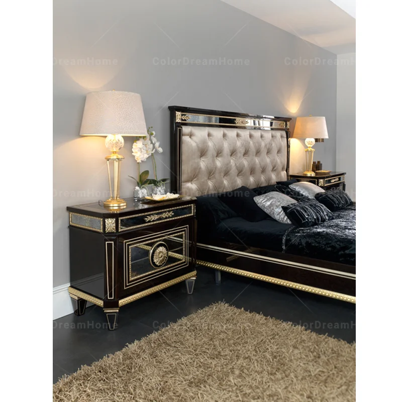 5 Star Hotel Furniture Bedroom Set With Dresser Postmodern Design Double Bed Bedroom Furniture Set Black Luxury