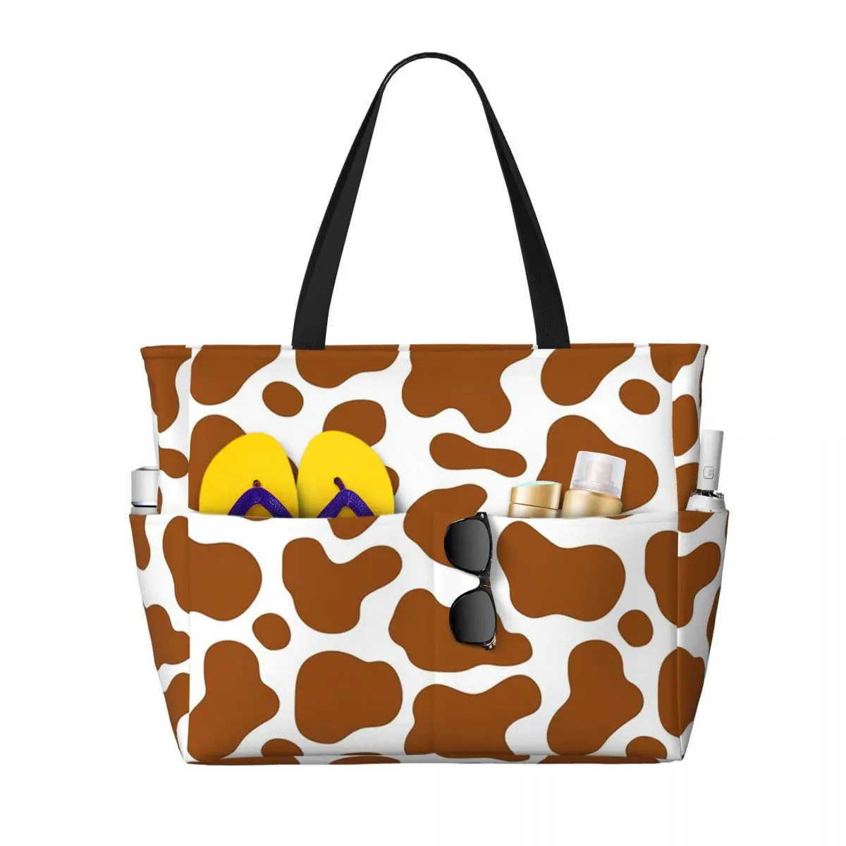 Cow Brown Spots Cute Cow Skin Pattern Beach Tote Bag Sport Gym Yoga Duffle Large Tote Bag Women Travel Bag Fitness bag