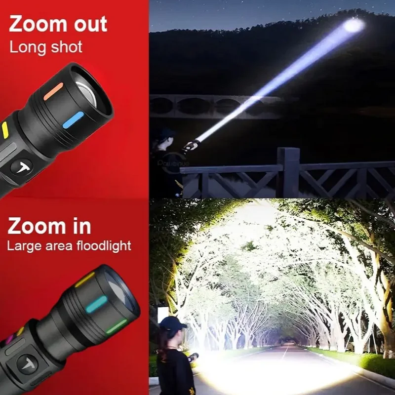 100000LM High Power Flashlight Built-in Battery Torch Rechargeable LED Spotlights Flashlights Fluorescent Strip Camping Lantren