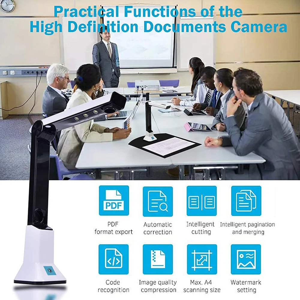 Document Camera for Teachers, Portable USB Document Camera Scanner with Stand 8MP HD A4 Format Doc Cam Photo Scanner