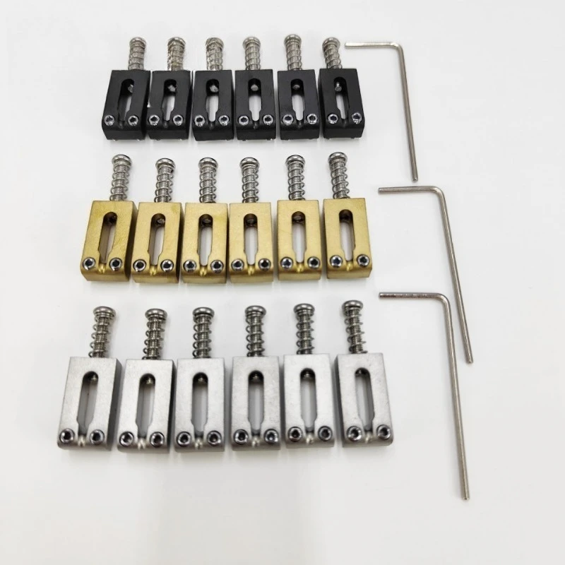 

Premium Stainless Steel Electric Guitar Bridge Saddles 6-Piece Set (10.5/10.8mm) - 6-String String Blocks w/ Pressure Bars