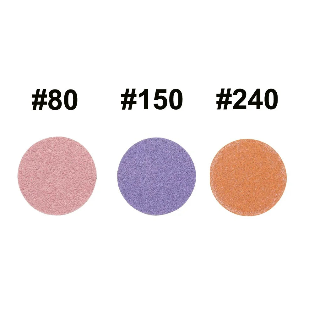 100개/박스 컬러풀 25mm 샌딩 페이퍼 메탈 샤프트 발 각질 제거기 교체용 샌드페이퍼 디스크 80 #   150 #   240 #