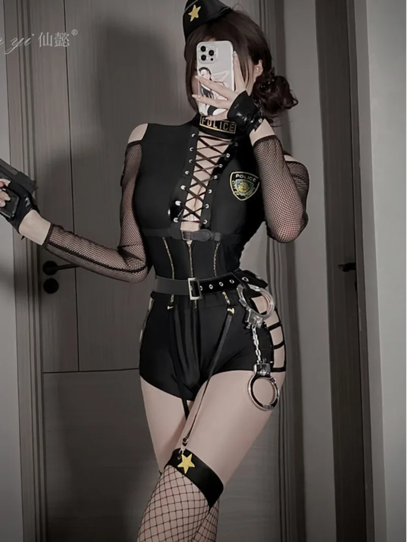 

Sexy Female Instructor Tight Style Cosy Girl Mesh Long Sleeves Shoulders Hollow Playsuits Moto & Biker Skinny One Piece B60P