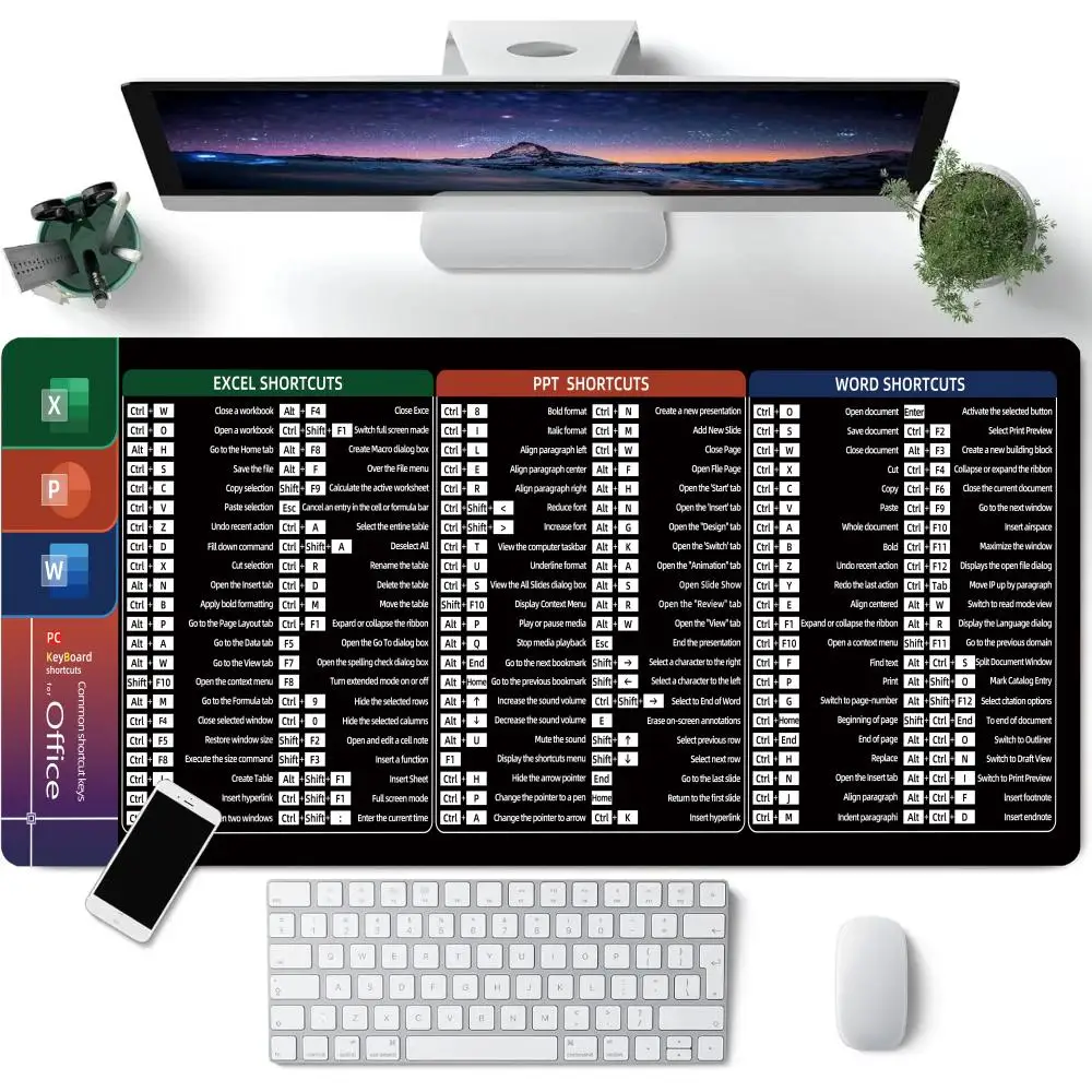 

Коврик для мыши Excel/Word/PowerPoint/Windows, большой коврик для игрового и офисного компьютера, настольный коврик с рисунком ярлыка клавиатуры