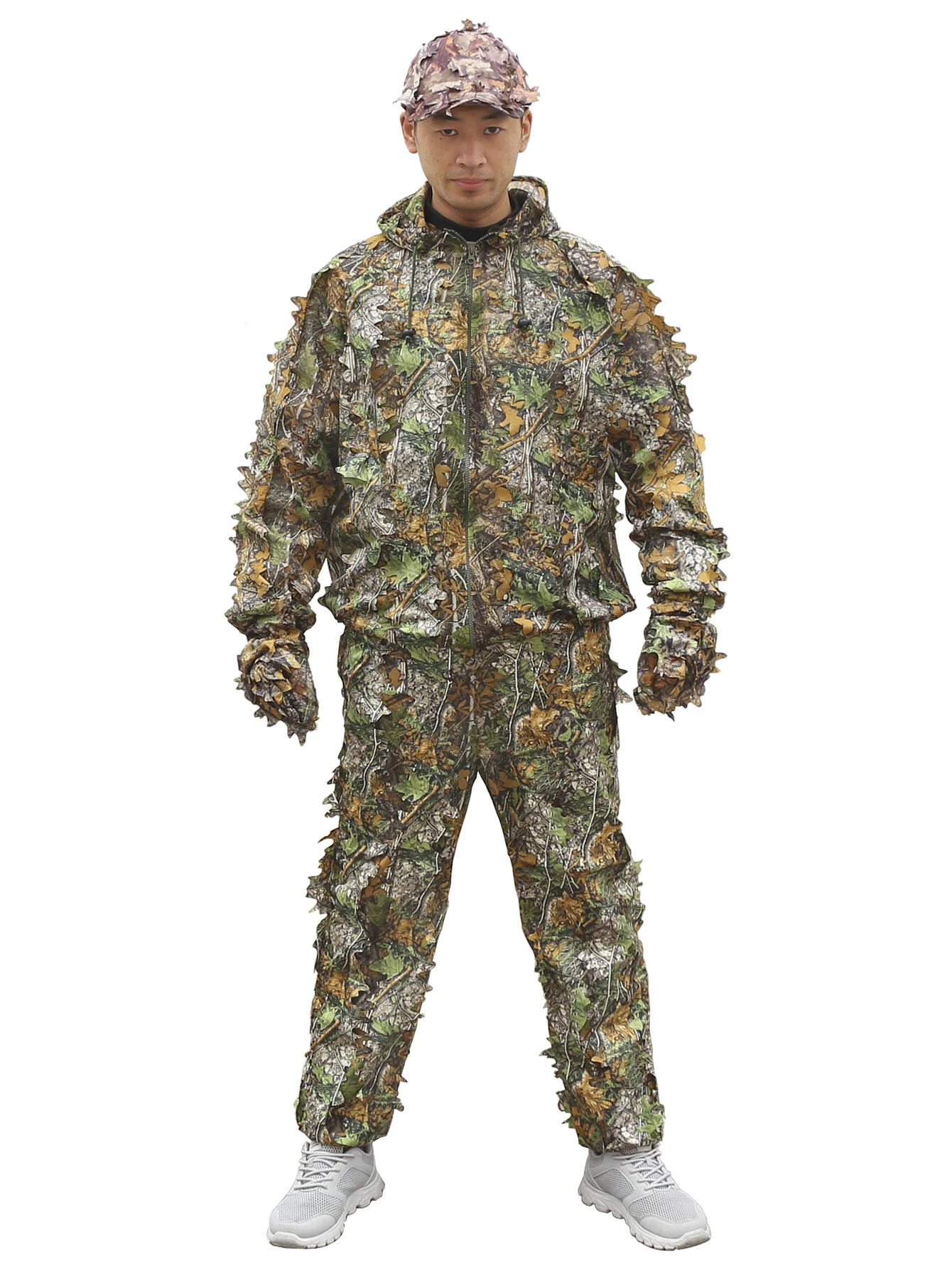 CS 3D Leaf Yowie Sniper Ghillie Suit Jungle Cap Camouflage Gloves Lightweight Breathable Hunting Clothes for Bird Watching