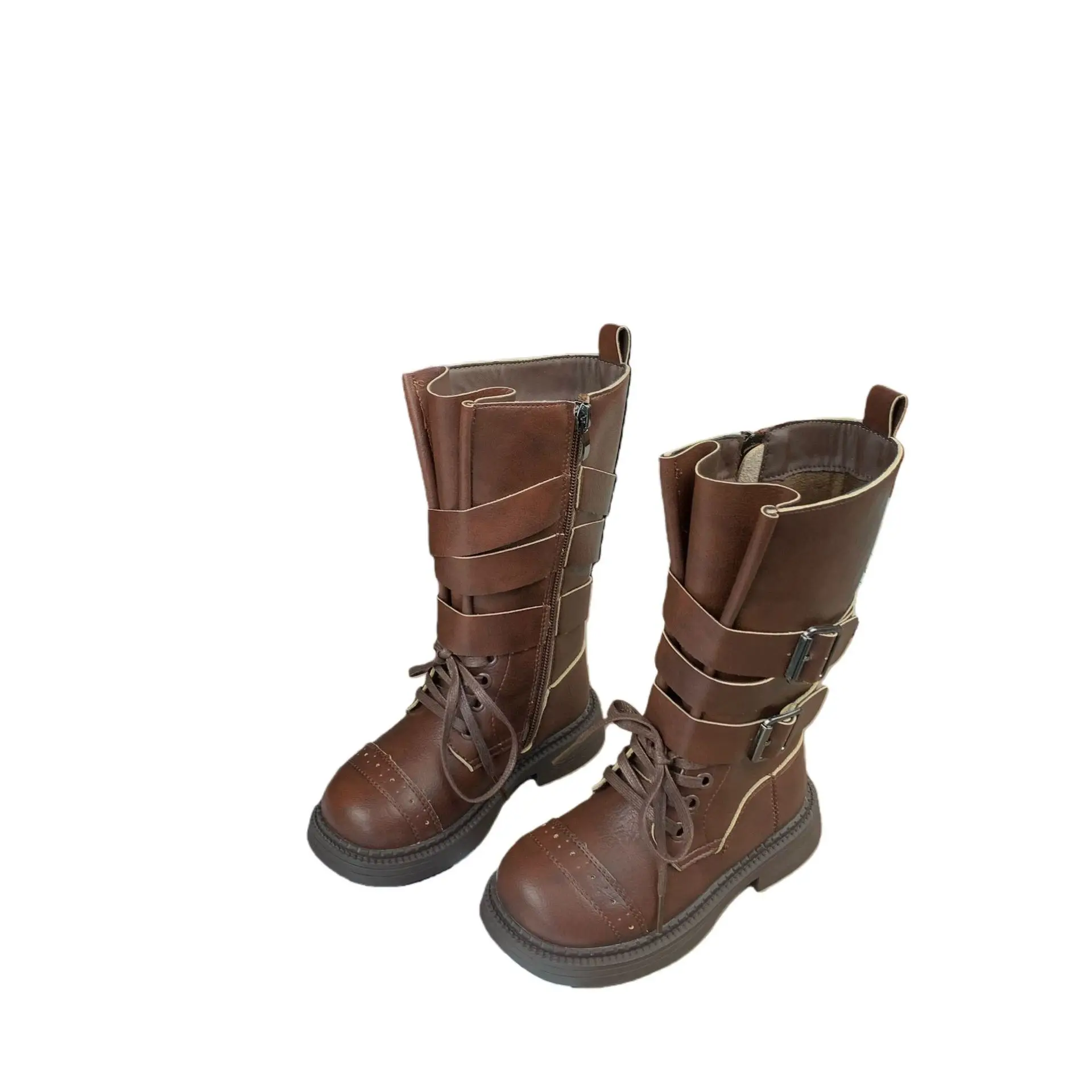 

Winter Girls Korean Style Retro British-style Velvet Warm Leather Boots Kid Tudent Princesses Fashionable Versatile Riding Boots