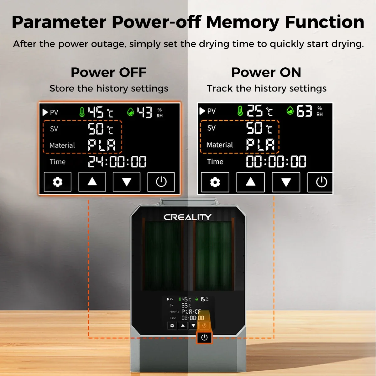 Creality Space Pi Filament Dryer Plus 2KG Filament Capacity Adjustable Temperature  45℃-70℃ Drying Time Setting  0-48h