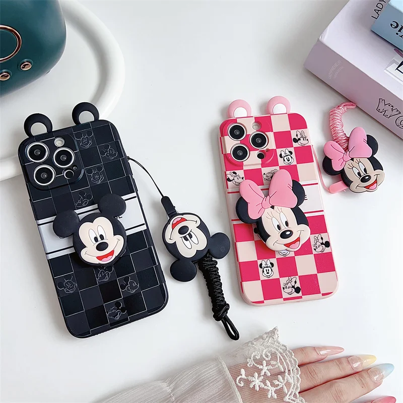 ثلاثية الأبعاد آذان الكرتون ميني ميكي لعبة حامل هاتف حقيبة لهاتف سامسونج غالاكسي S20 S21 S22 S23 S24 FE S25 زائد الترا مع غطاء الحبل