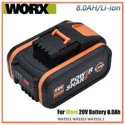 20V Original 8.0Ah Lithium ion Replacement Rechargeable Battery for Worx WA3551 WA3553 WX390 WX176 WX386 WX373 WX290 WX800 WU268