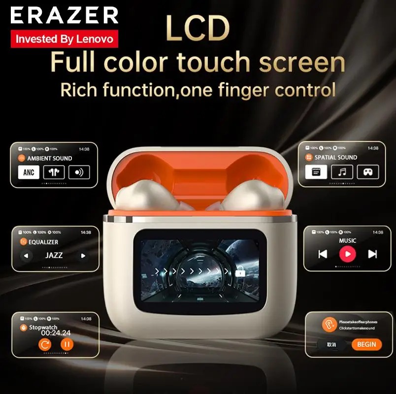 الأصلي لينوفو ERAZER XP1 سماعات بلوتوث LCD ذكي شاشة ملونة سماعات لاسلكية شاشة تعمل باللمس اللغة العالمية