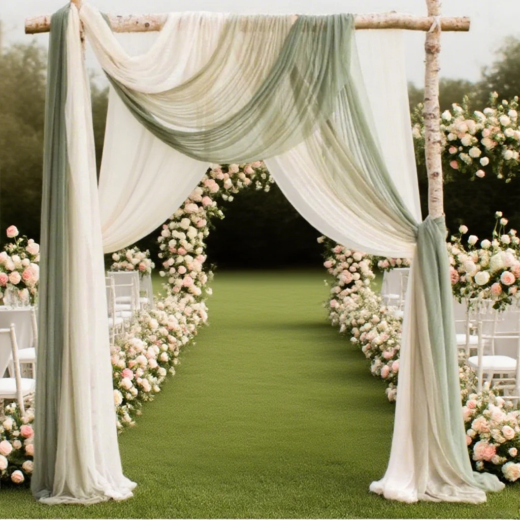 

75*600CM Chiffon Wedding Arch Drapes Sheer Fabric for Outdoor Lawn Ceremony Party Backdrop Curtain Ceiling Decor Table Runner