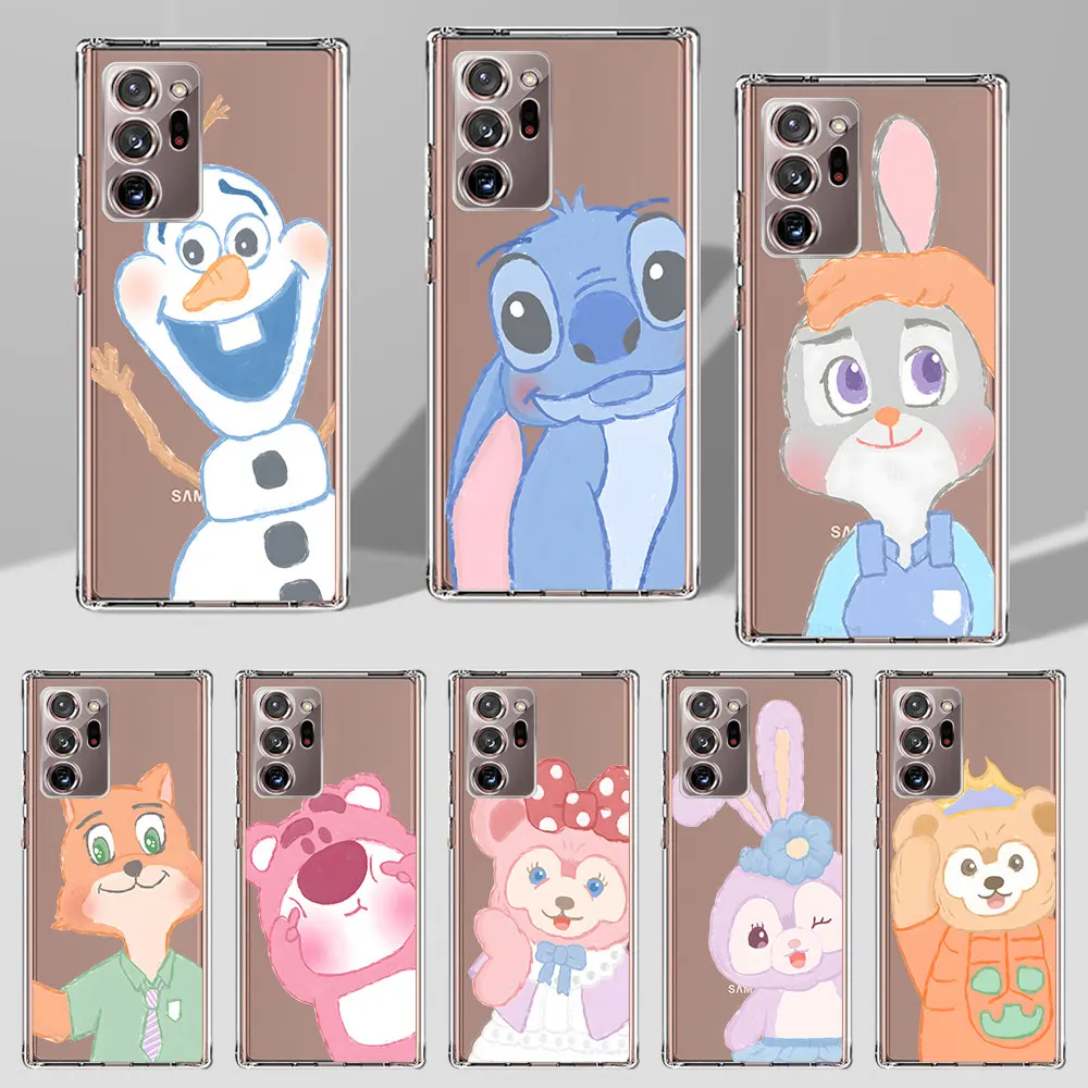 Stitch Olaf Disney Characters Case for Samsung Galaxy Note 20 Ultra 5G 10 Plus 8 9 TPU Transparent Phone Cover 10 Lite M52 Coque