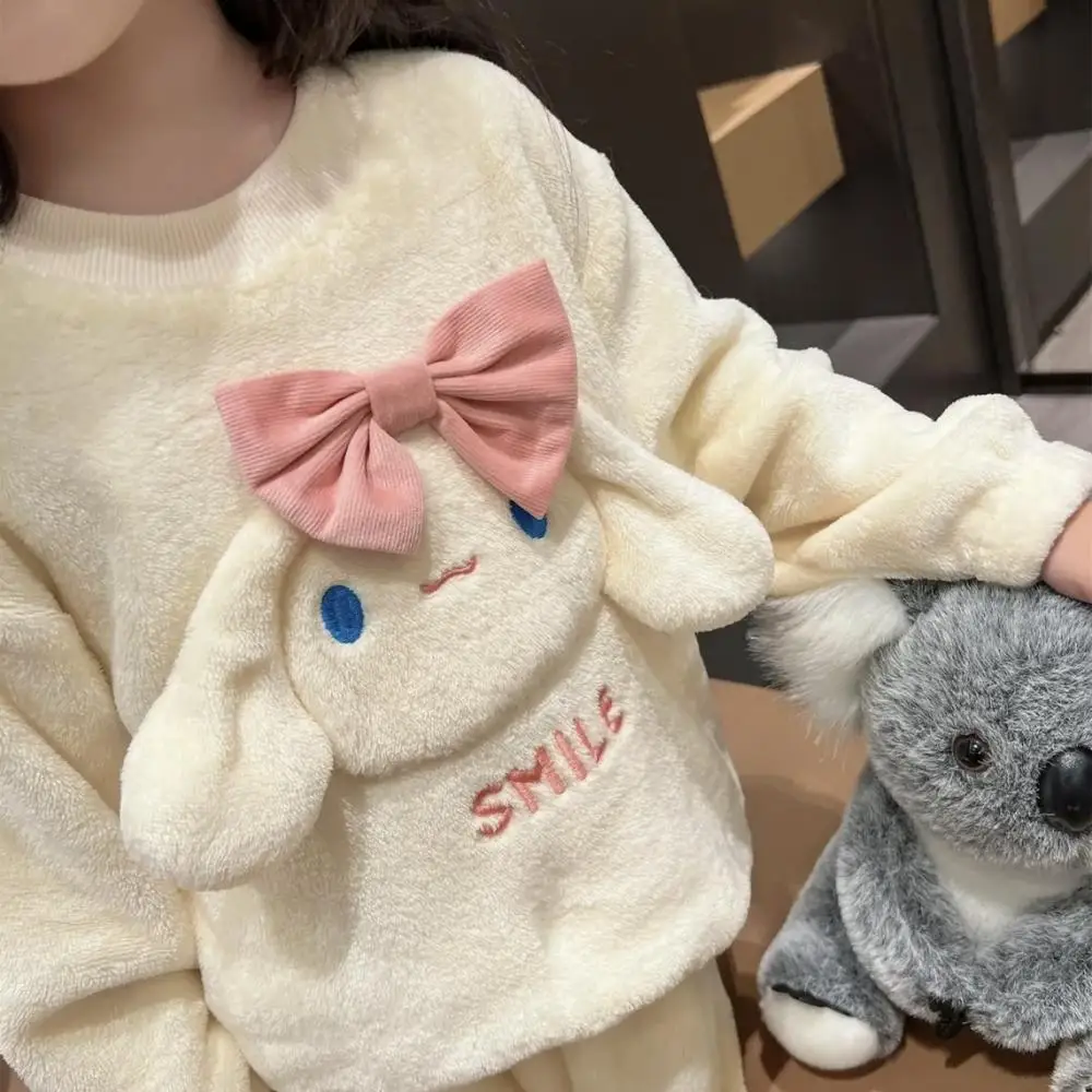 

Kawaii Sanrio Cinnamoroll утепленная бархатная Пижама кораллового цвета для девочек осень-зима мультфильм Детская домашняя одежда теплая ночная рубашка подарок