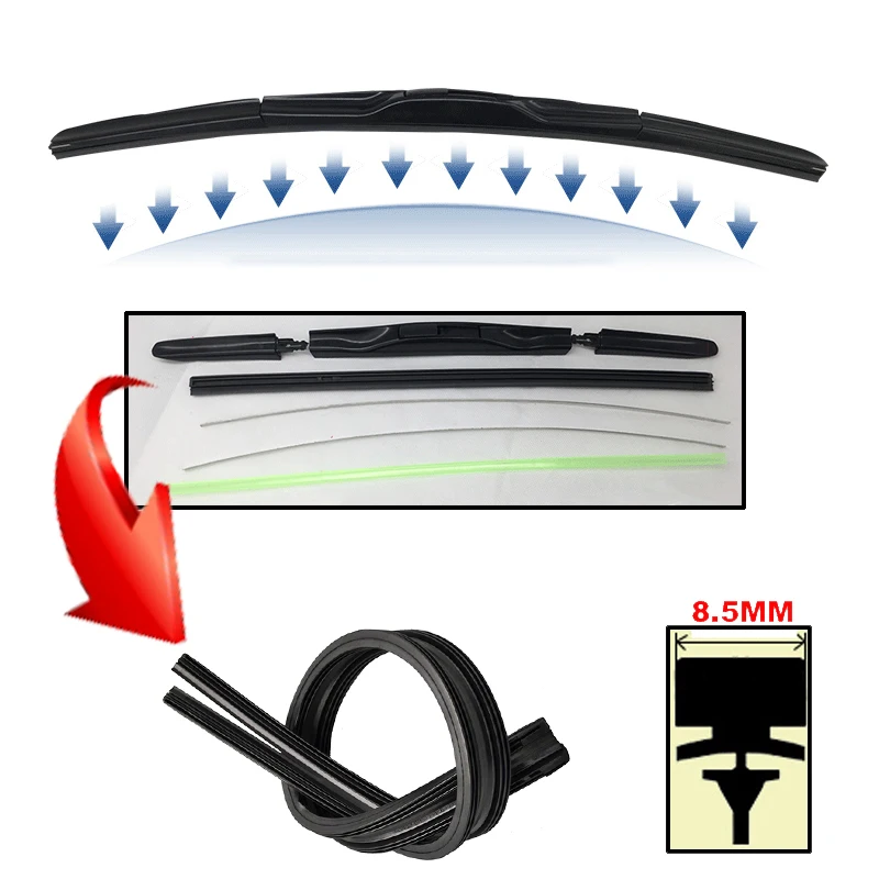 2PCS Rubber Refills For Front Windshield Hybrid Wiper Blade 14\