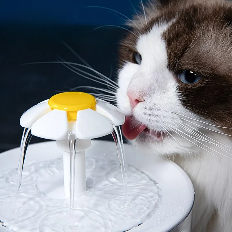 Fontaine à eau automatique pour animaux de compagnie, distributeur d'eau muet, pétale transparent, filtre à eau, coupure de courant, utilisation pour chat et chien, 1,2 L