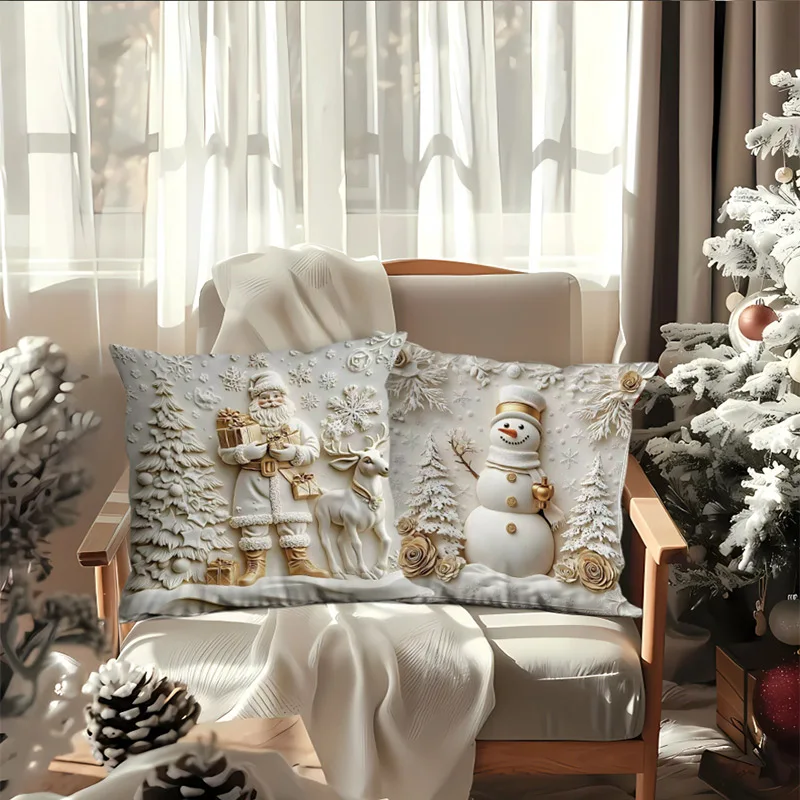 Bedruckte Kissenbezüge mit Weihnachtsdekoration, geeignet für Weihnachtsdekoration, Kissenbezug ohne Kissenkern, Neujahr
