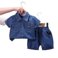 Kids Boys Denim Suit Clothes Summer Children Fashion Baby Denim Suit T-Shirt Shorts 2pcs/sets Casual Outfits Tracksuit 0-5Years