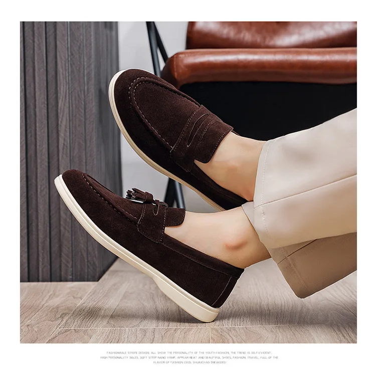 Herren Flache Slipper aus Mattiertem Wildleder 2025 Komfortable Rutschfeste Modische Loafer Leichte Trendige Outdoor Freizeitschuhe – Detail 7