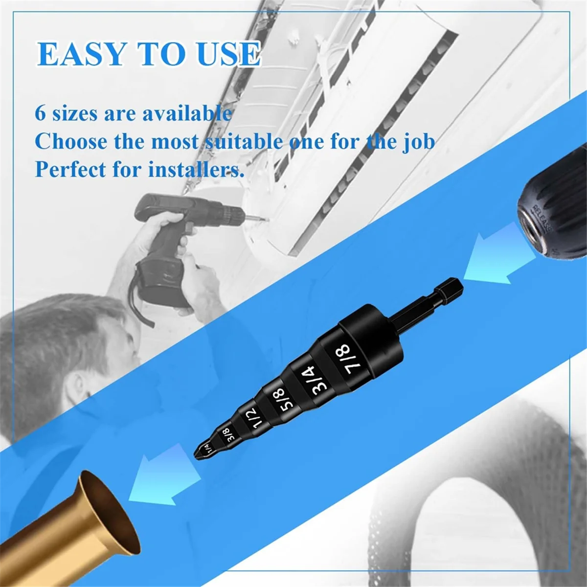 A002 6 in 1 HVAC Repair Tool with Bit Holder, Swage Tube Expander Air Conditioner Copper Pipe Flaring Tool Bit
