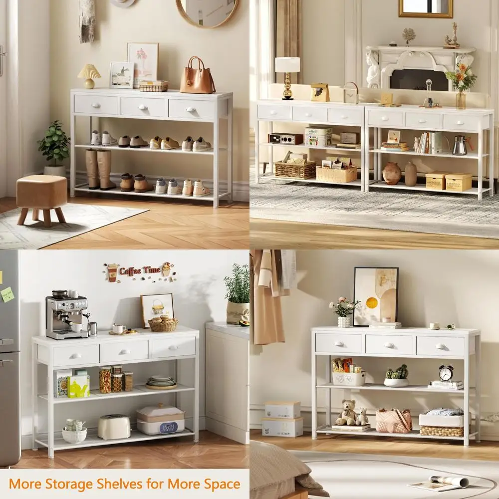 

Industrial 38 Console Table with 3 Fabric Drawers, Storage Shelves for Entryway, Living Room, and Foyer