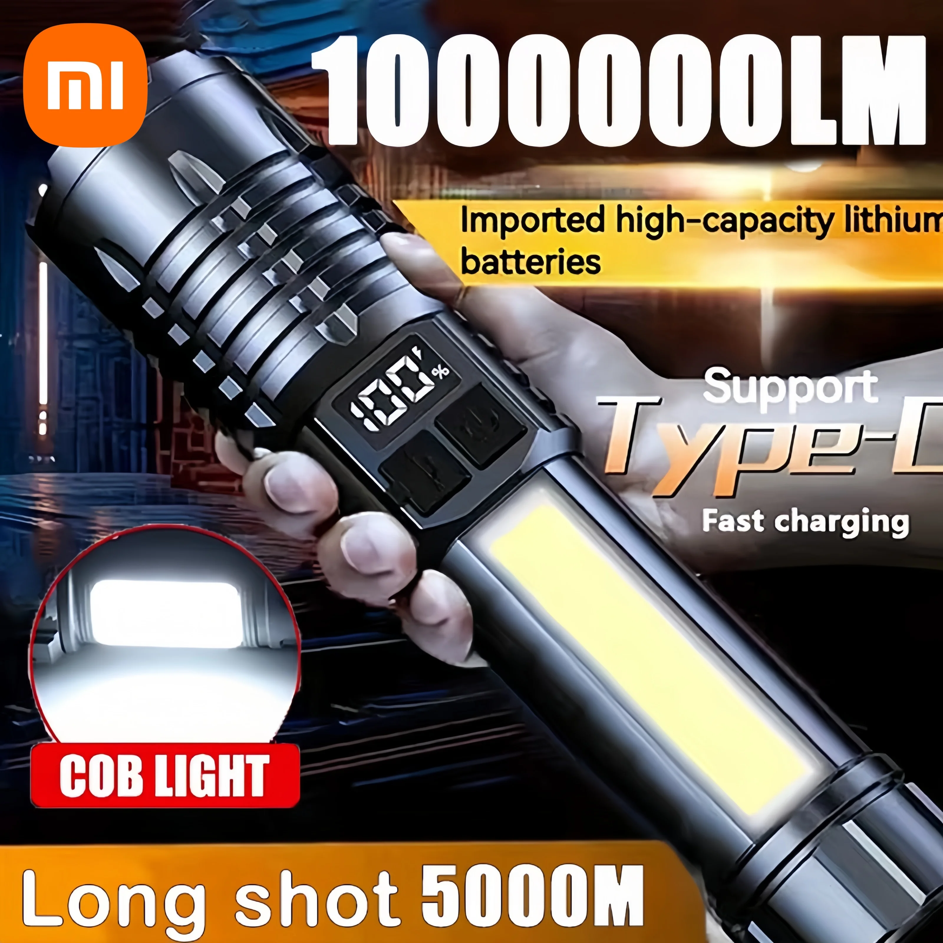 

Xiaomi High Power Rechargeable LED Flashlight with Side Light Super Bright Torch Outdoor Camping Hiking Survival Emergency Gear