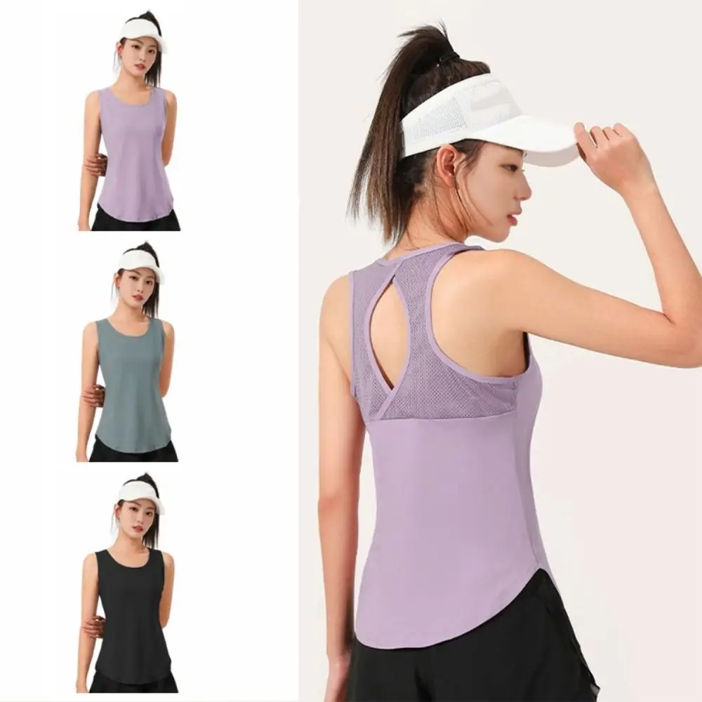 Mesh Back Yoga Mesh Back Tank Top Hollow Out Quick Drying Fitness Tank Top Stretch Seamless Workout Yoga Vest Yoga Practice