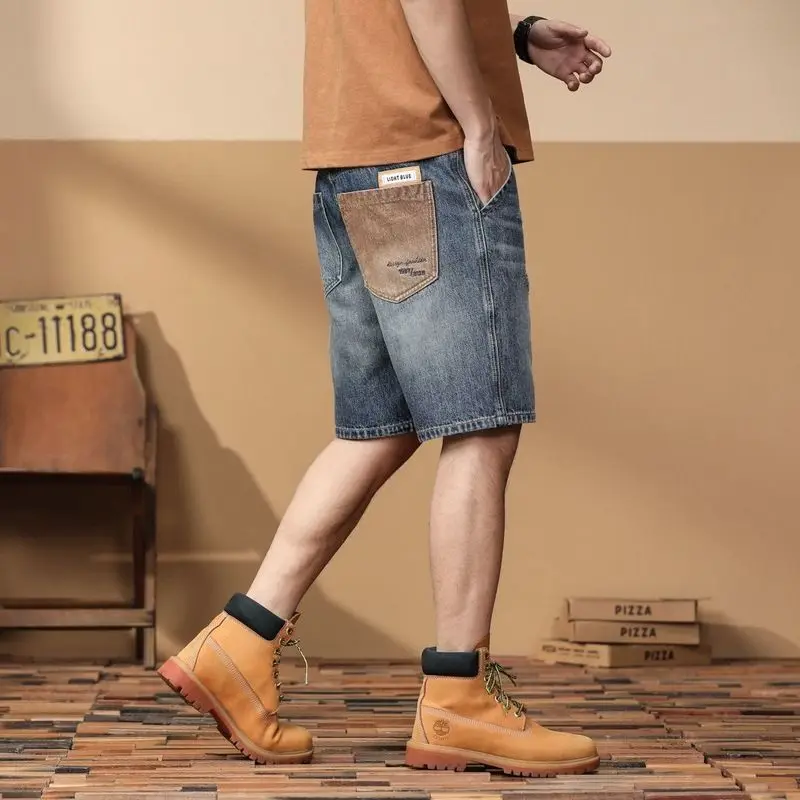 Męskie bermudy spodenki jeansowe zgrywanie proste Retro krótkie dżinsy spodnie dla mężczyzn letnia odzież uliczna Harajuku Vintage oryginalny Trend 2025