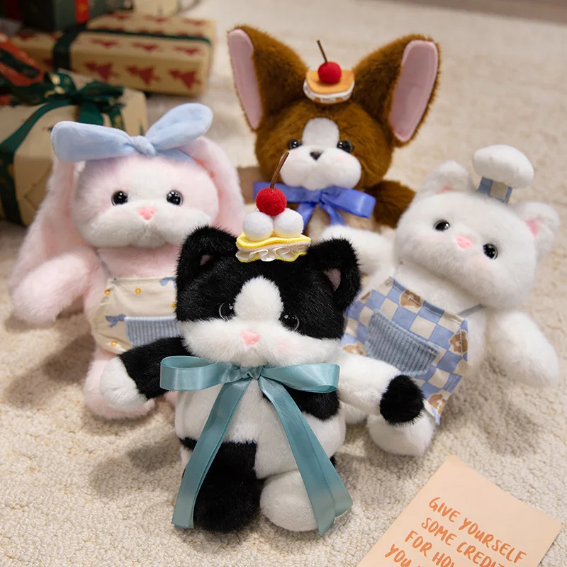 

Western Restaurant Plush Devon Rex Rabbit Cow Cat Toy White Cute 28cm Doll Dreamy Pastry Chef Soft Kawaii
