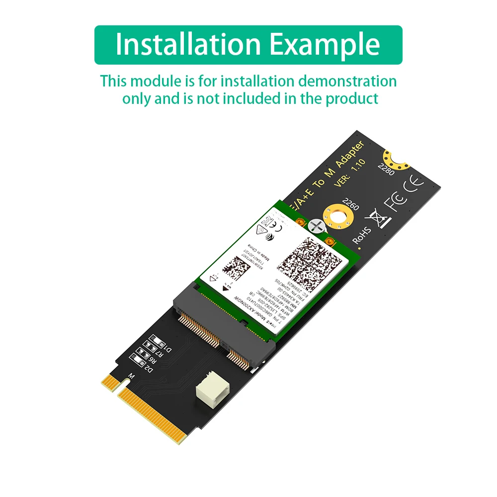 Upgrade Version M.2 NGFF A+E key WiFi/Bluetooth Card to M.2 Key M Adapter Card for Intel AX200/AX201/AX210