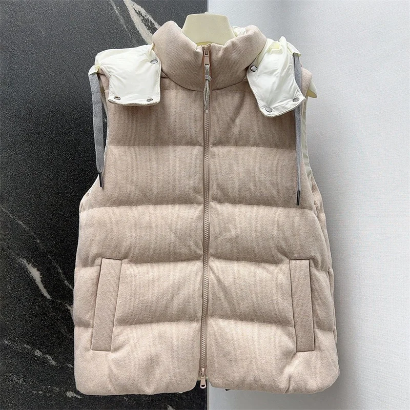 

Women's winter jacket New detachable hat sleeveless down jacket for 2025 90 white duck down filled down vest Hooded thick coat
