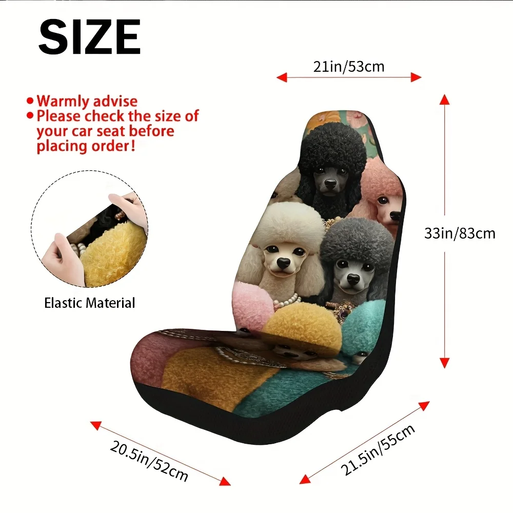 2pcs, Decorative Colorful Poodle Fantasy Themed Seat Covers, Soft Comfortable Fabric, Fit For Cars SUVs Trucks, Enhances Front