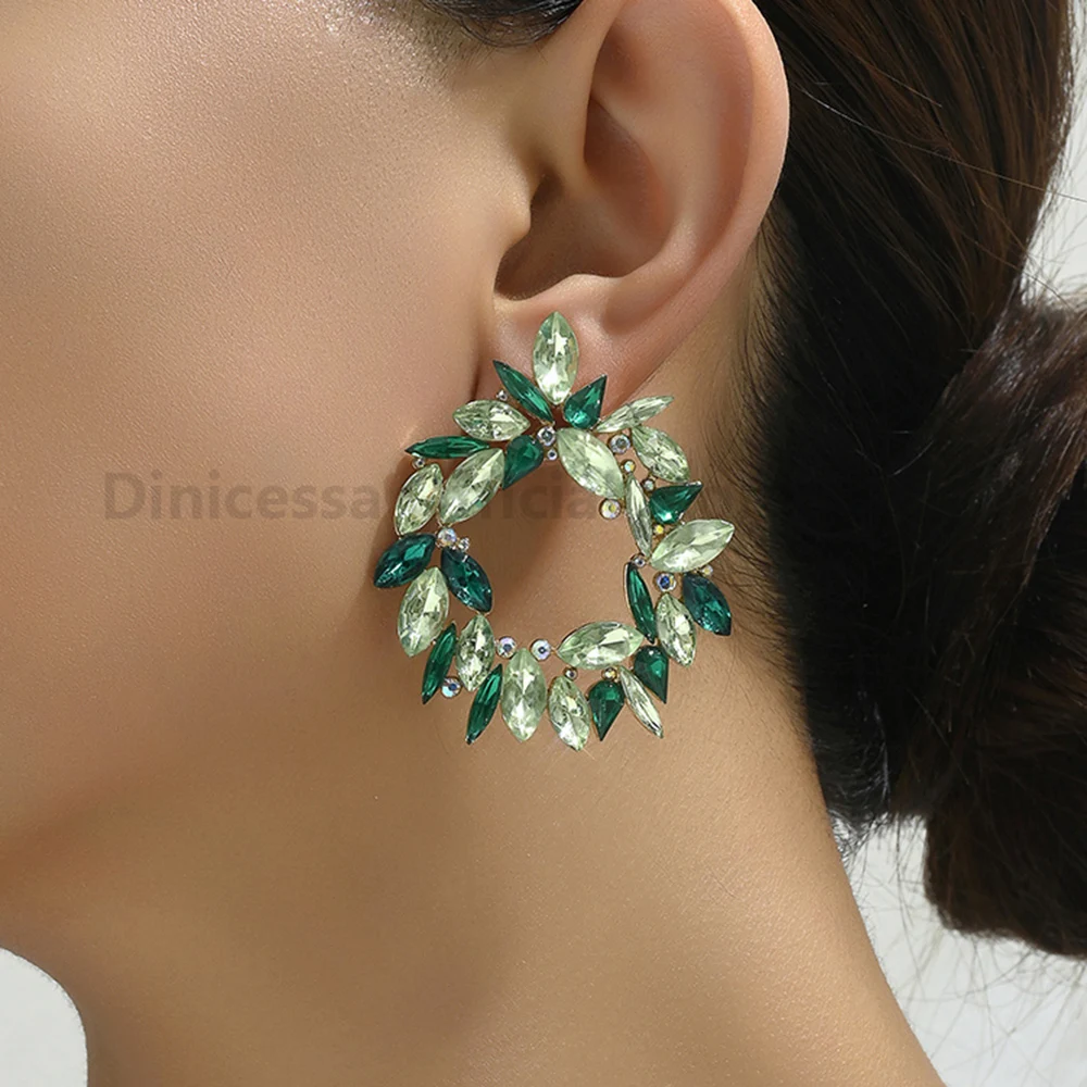 Bohemian Colorful Crystal Metal Hollow Big Dangle Earrings For Women Trend Luxury Particular Classic Party Jewelry Accessories