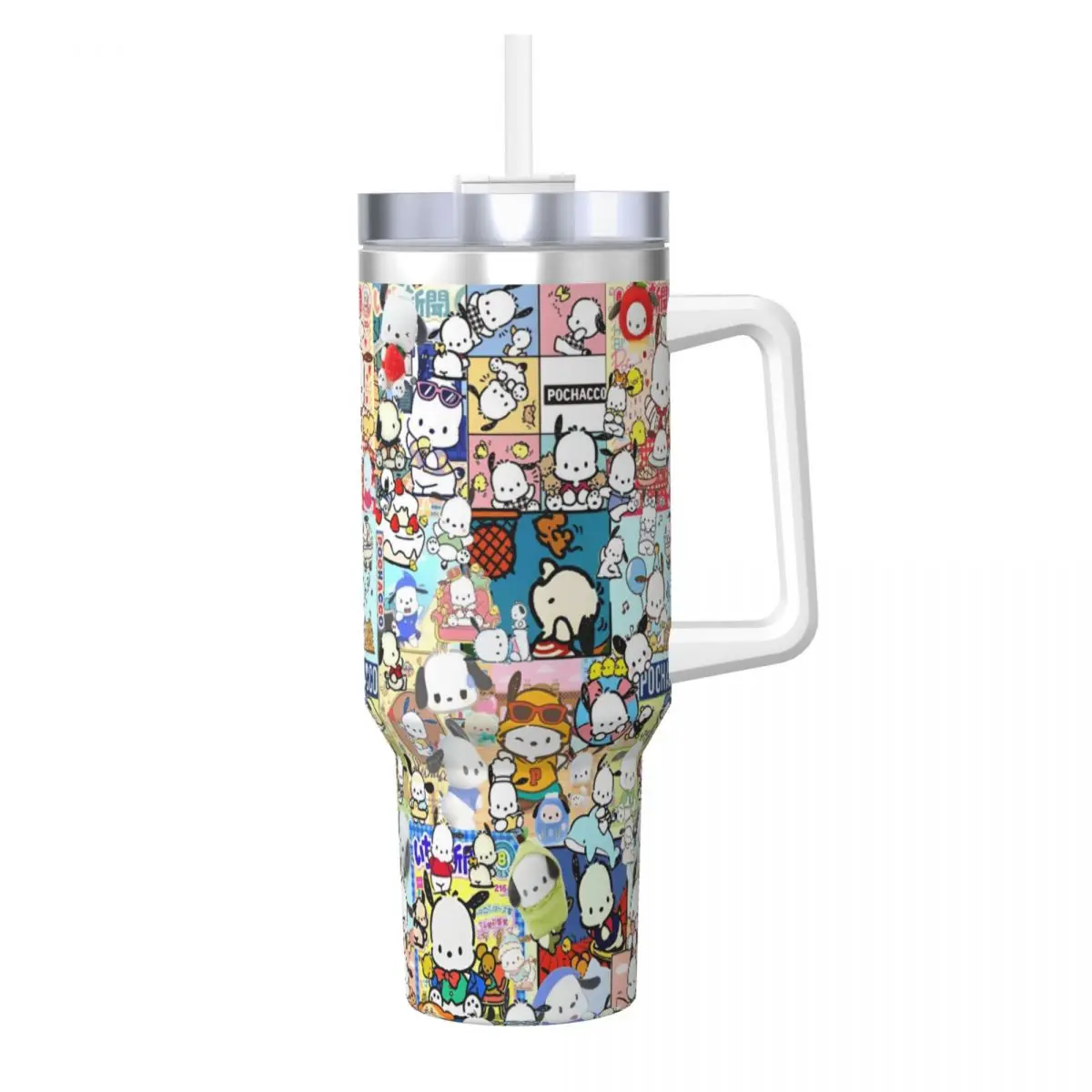 Cute Dog Pochacco Stainless Steel Tumbler Beach Thermal Mug With Straws and Lid Large Mugs Cup Cold and Hot Water Bottle