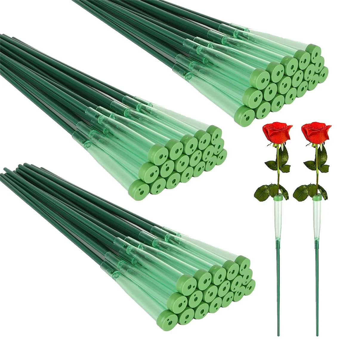 100Pcs Floral Water Tubes Plastic Green Floral Tubes with Rubber Flower Water Tubes Flower Tubes