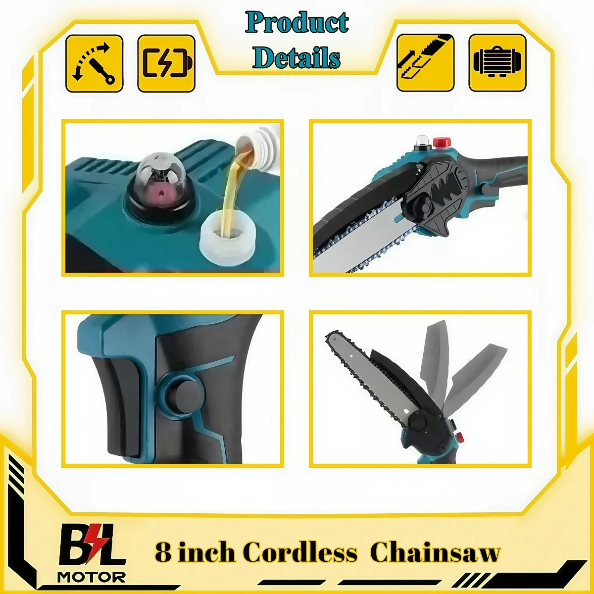 8 Inch Cordless Electric Saw Brushless Garden Handheld Wood Cutting Chainsaw Power Tool For Makita 18V Battery Pin - Image 4