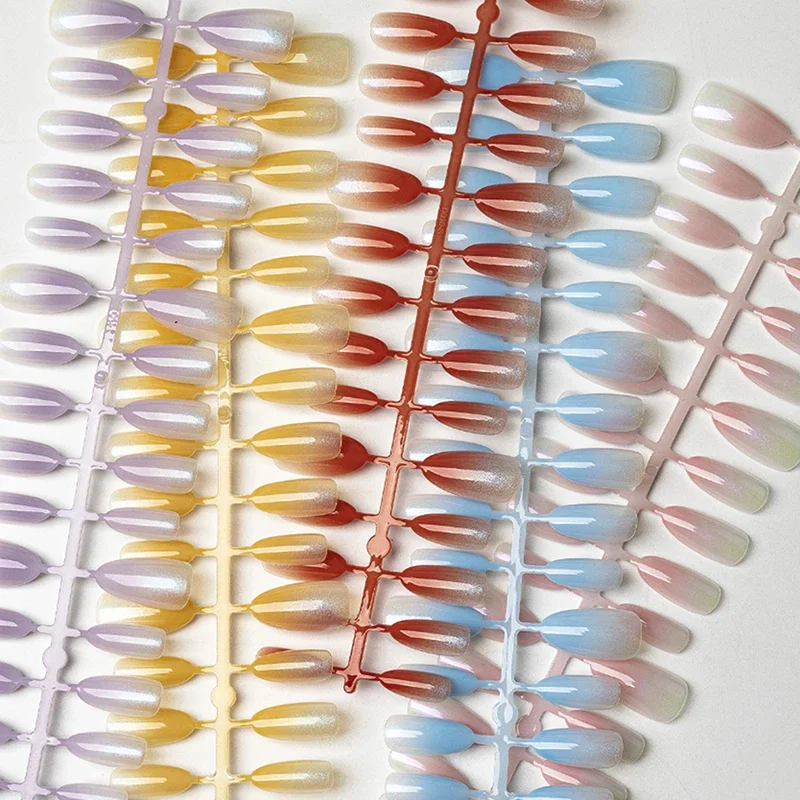 30pcs Nails Handmade Gradient Cat's Eye Press Fake Nails Medium Short Nail Tips Popular Design Decoration Flower Full Cover