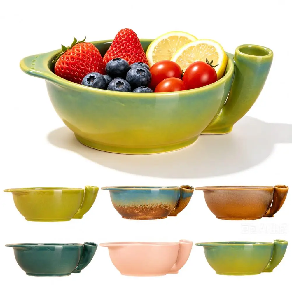 Kitchen Sink Drainage Accessory Ceramic Berry Washing Bowl with Drainage Holes Stoneware Fruit Rinse Basket for Strawberries