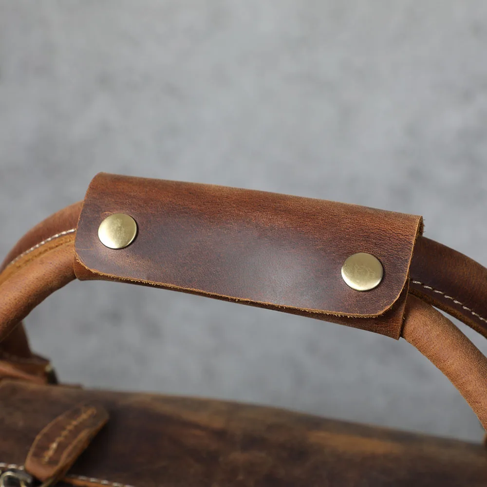 S.WORKER Vollnarbenleder Herren-Reisetasche mit mehreren Fächern, große Kapazität, Weekender-Reisetasche aus Vollnarbenleder – Detail 12