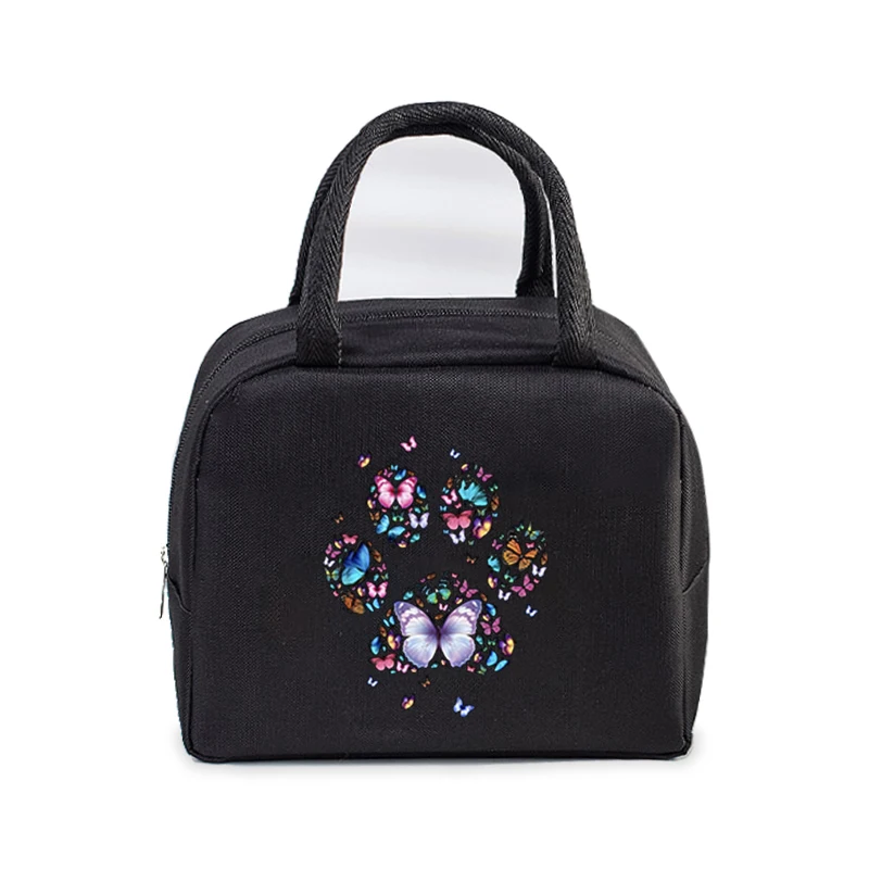 Colour Heart Cat Dog Paw Print Portable Lunch Bag Women Men Kids Food Thermal Box Multi-function Office Bento Insulated Handbag