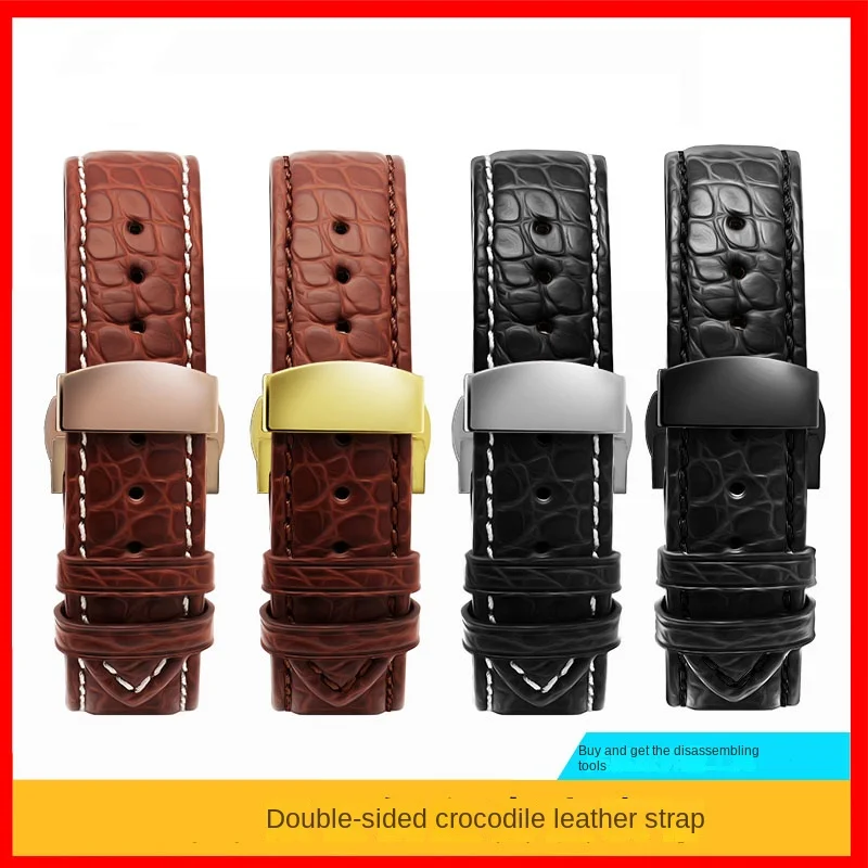 Double sided crocodile leather watch strap suitable for Armani IWC Omega fossil leather strap 22mm men's watch chain 20/21/22mm