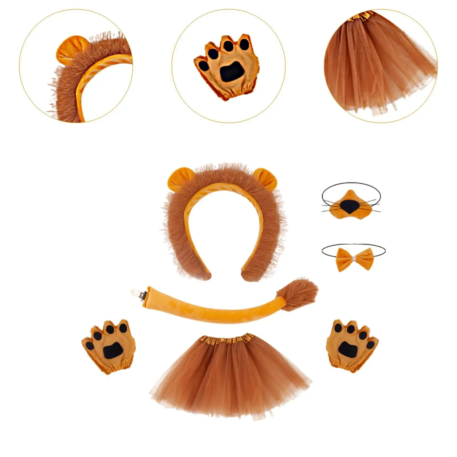 Lion Ears Noise Bow Tie Tail Palms Set Animal Costume Accessories for Carnivals Movie Props Holidays Stage Show Themed Party