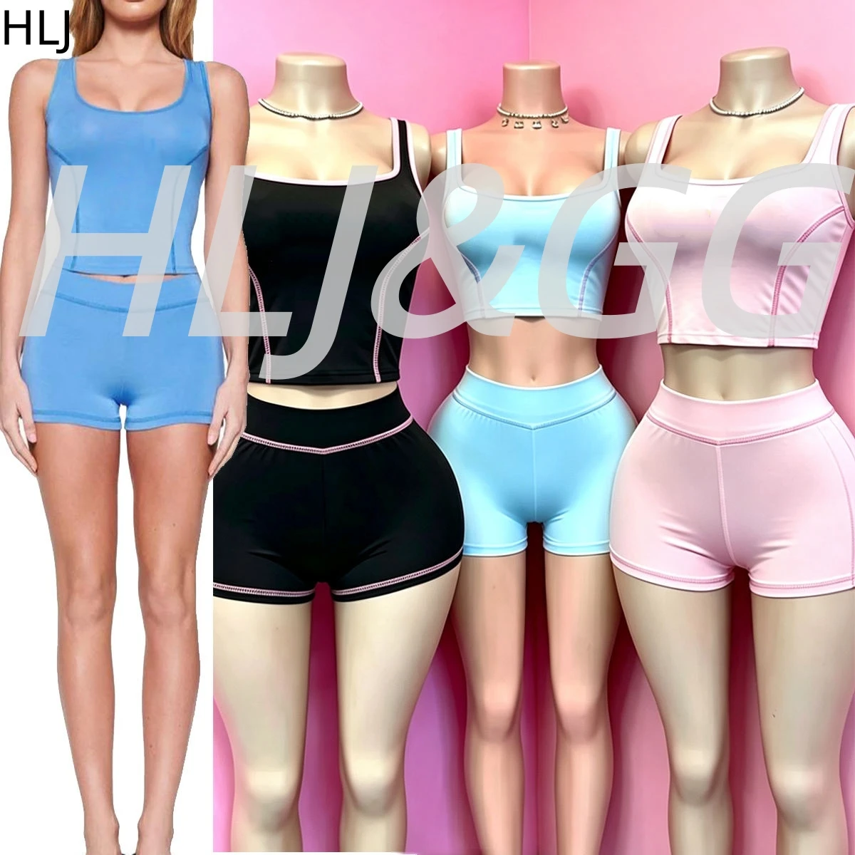 

HLJ Trend Y2K Letter Print Two Piece Sets For Women O Neck Sleeveless Slim Tank Top And Shorts Outfit Fashion 2pcs Streetwear BR