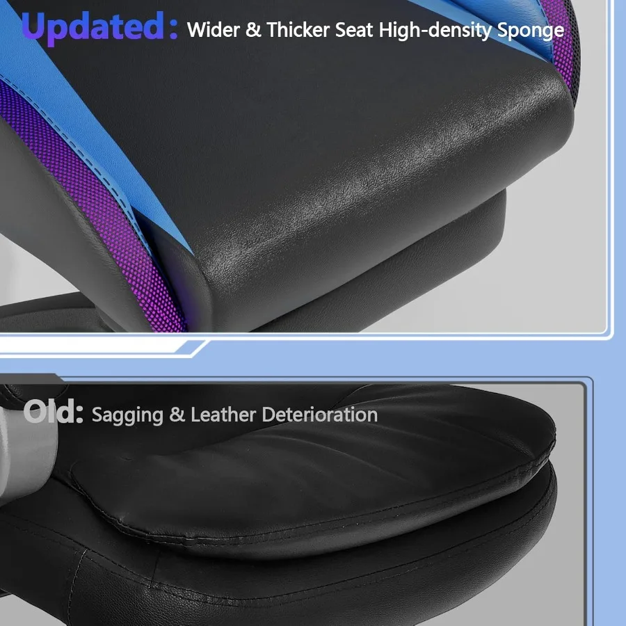 كرسي ألعاب HighBack مع مكبرات صوت بلوتوث مدمجة وأضواء LED محيطة للترفيه الغامر ومساند للذراعين ثلاثية الأبعاد قابلة للتعديل