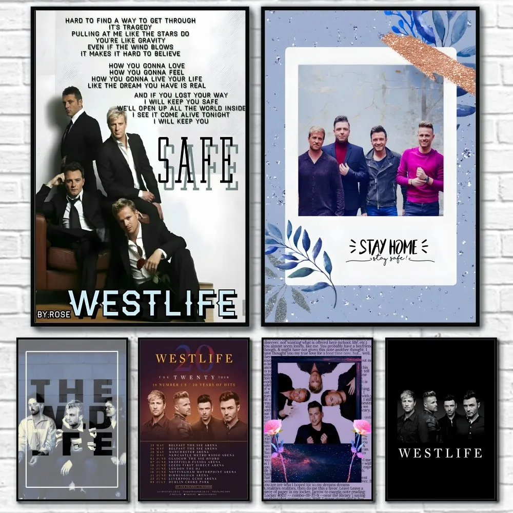 W-Westlife Rock Roll Band Cool Retro Poster Sticky Wall Art Printing Waterproof Home Living Bed Room Bar Aesthetic Decor