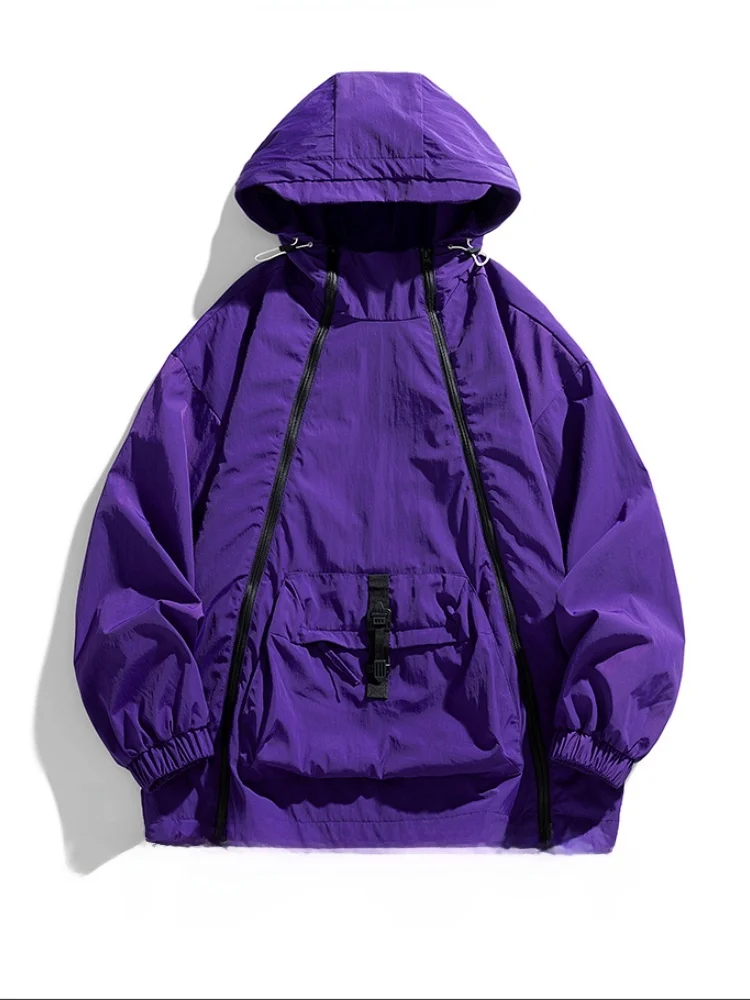 

Мужская ветрозащитная водонепроницаемая куртка с двойной молнией, повседневная модная корейская версия, с капюшоном, для пар, верхняя одежда, спортивная одежда