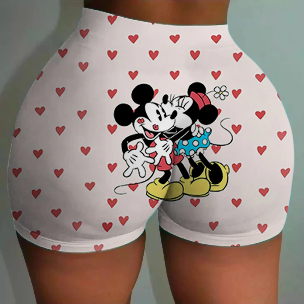Disney Mickey Mouse-Druck Nahtlose, hüftumarmende Fitness-Shorts, Teilhose, hoch taillierte und hochelastische pfirsichfarbene Hüfthose für