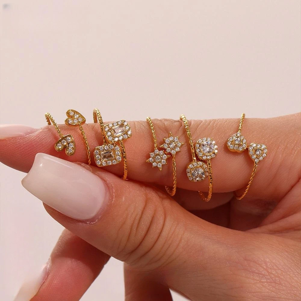Delicate Shiny 5A Cubic Zirconia Ring High Quality 18K Gold PVD Plated Stainless Steel Finger Jewelry Gift