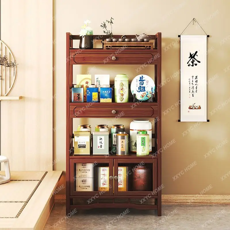 

Duobaoge Tea Display Cabinet Tea Room Storage Rack Floor Multi-Layer Tea Set Storage Rack